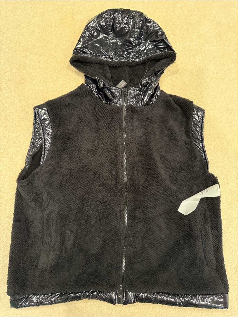 Black Sherpa Fleece Hooded Vest